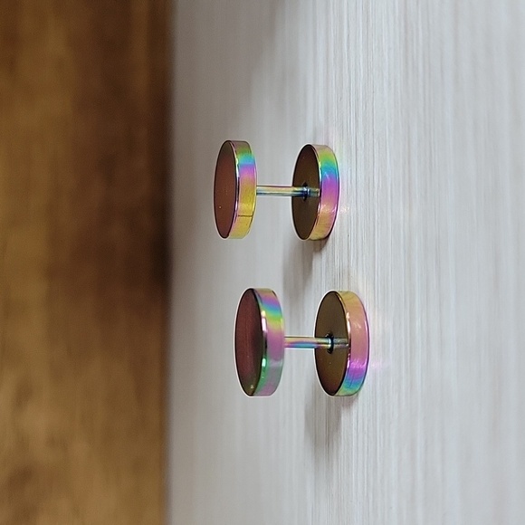 OILSLICK BARBELL GAUGE STYLE EARRINGS - Picture 3 of 7